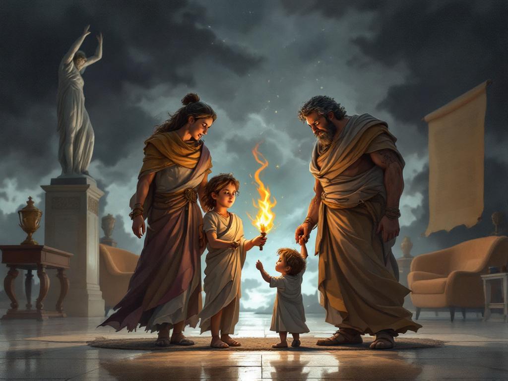 "que faire quand tes enfants vivent le mythe de Prométhée ?" illustré par Le Chat de Mistral